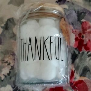 New Rae Dunn Thankful glass jar filled with cotton balls